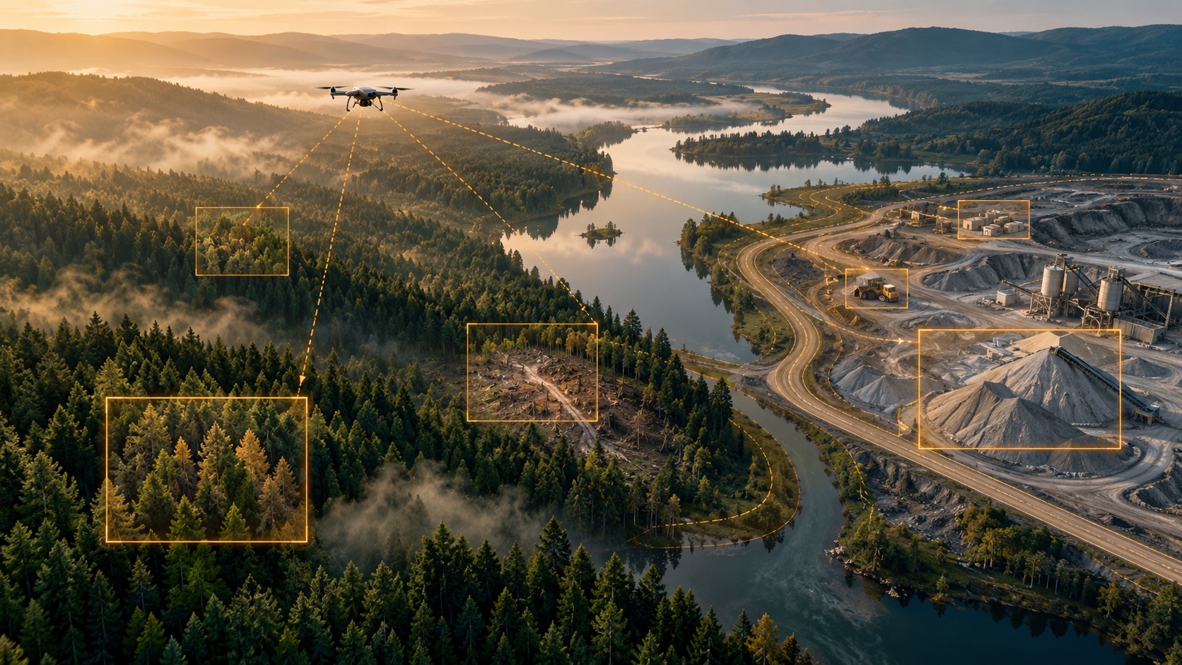 Abstract aerial view illustrating edge AI and computer vision