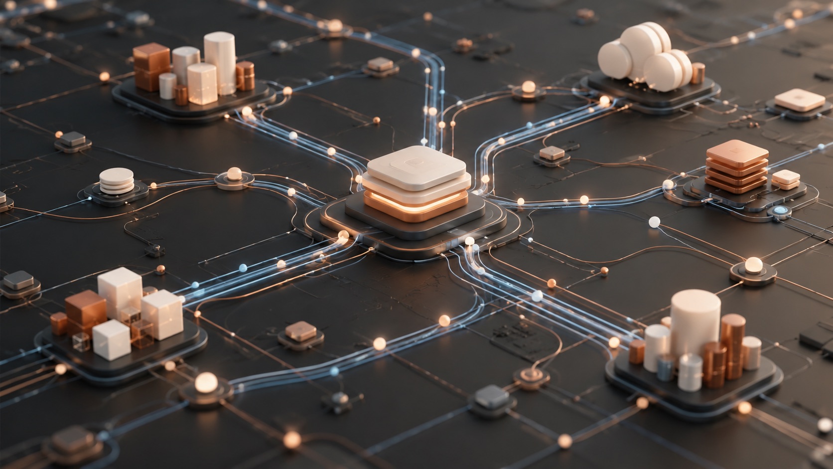 Abstract visualization of connected enterprise intelligence systems